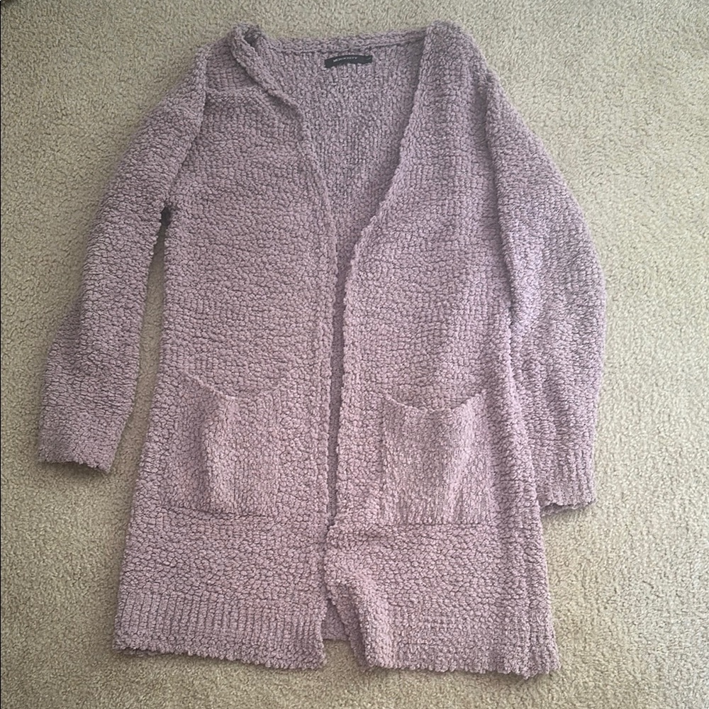 Purple Textured Knit Cardigan Sweater